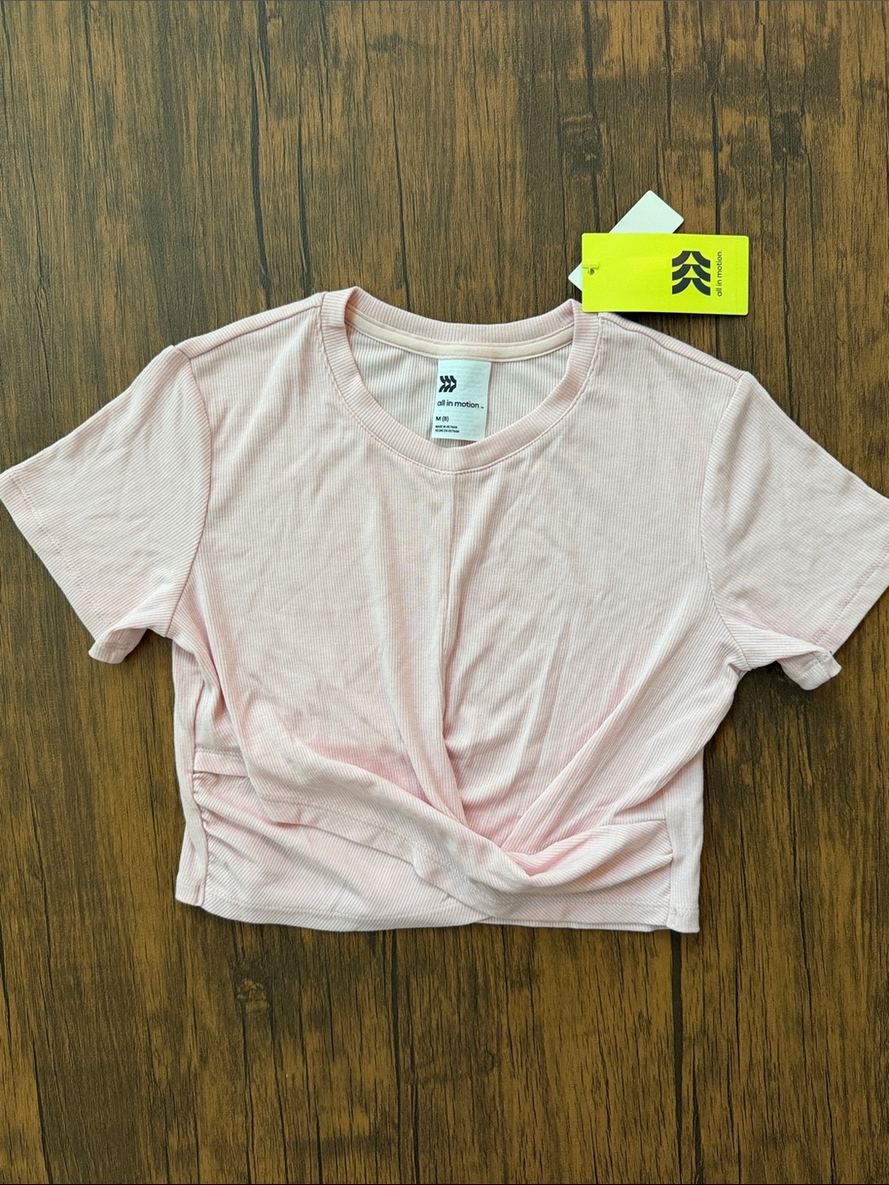 NWT All in Motion Girls 8 Pink Cropped Twist Front Ribbed Tee Medium